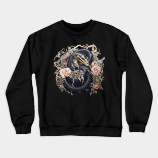 Snake And Roses Black And Gold Crewneck Sweatshirt